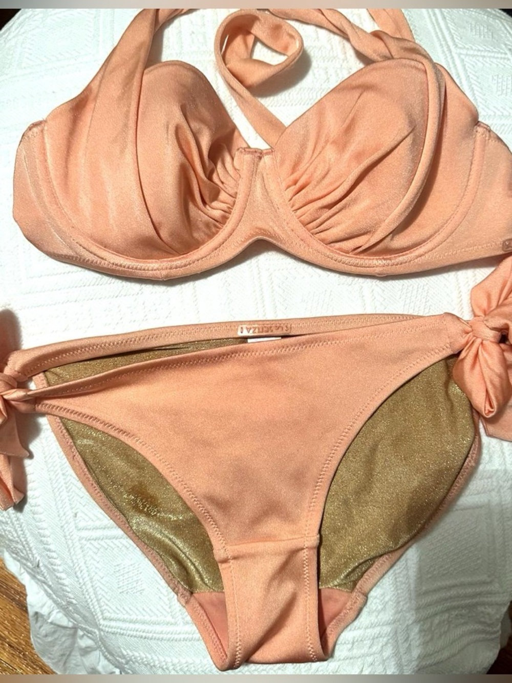 La Senza Peach & Gold Bikini Set | 34C Top + Size 8 Bottom